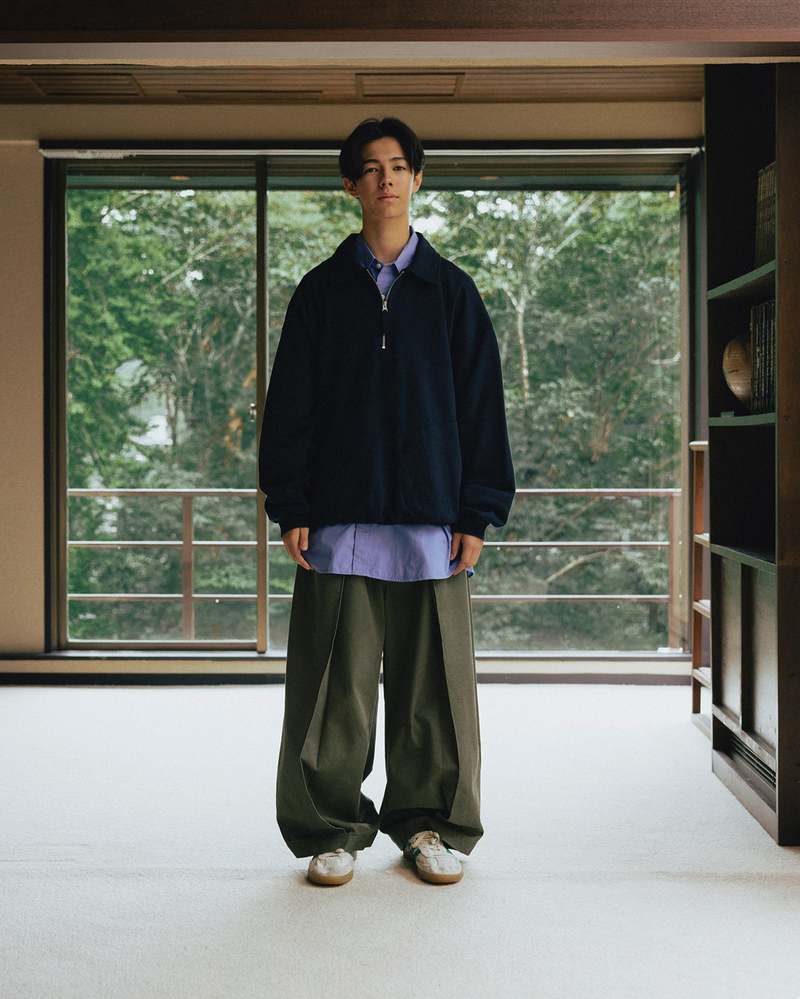 Anglan Boxing Pocket Collar Sweatshirt - Navy