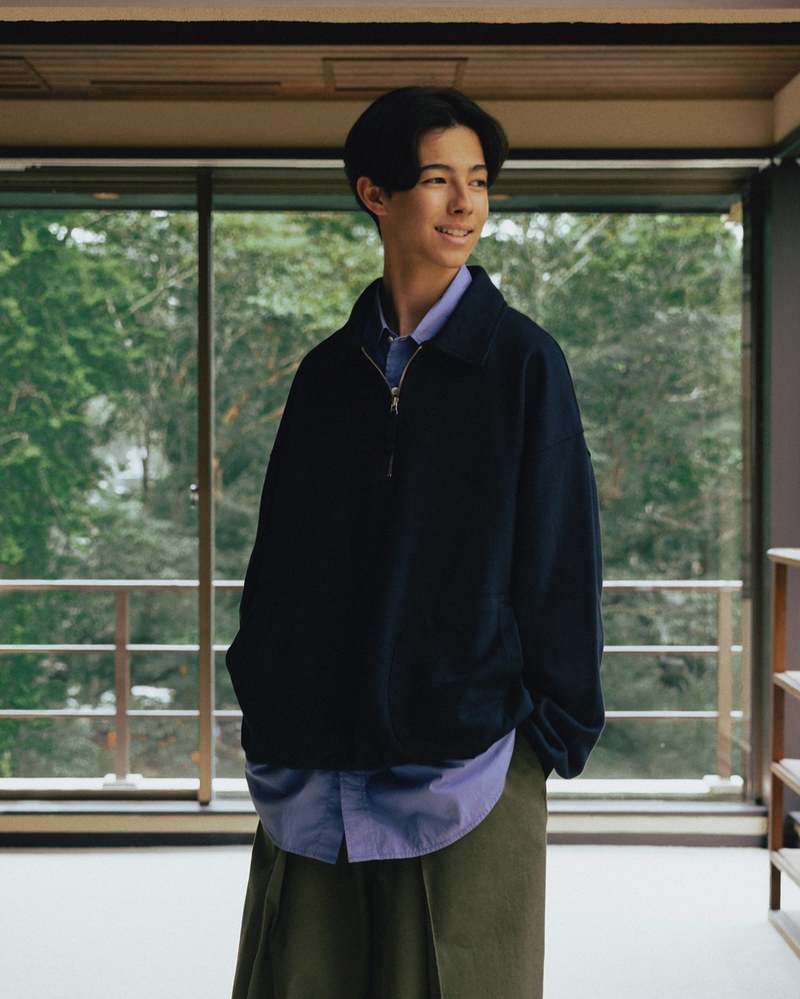 Anglan Boxing Pocket Collar Sweatshirt - Navy