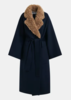 Essentiel Antwerp Irno Belted Coat with Removable Faux Fur Collar - Navy - Thumbnail 6