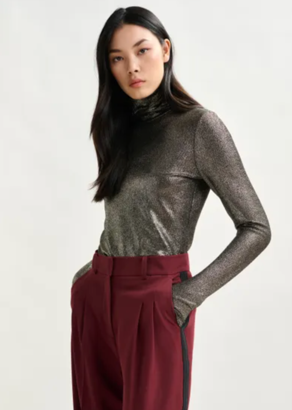 Essentiel Antwerp Ilevate Metallic Jersey Turtleneck Top - Silver