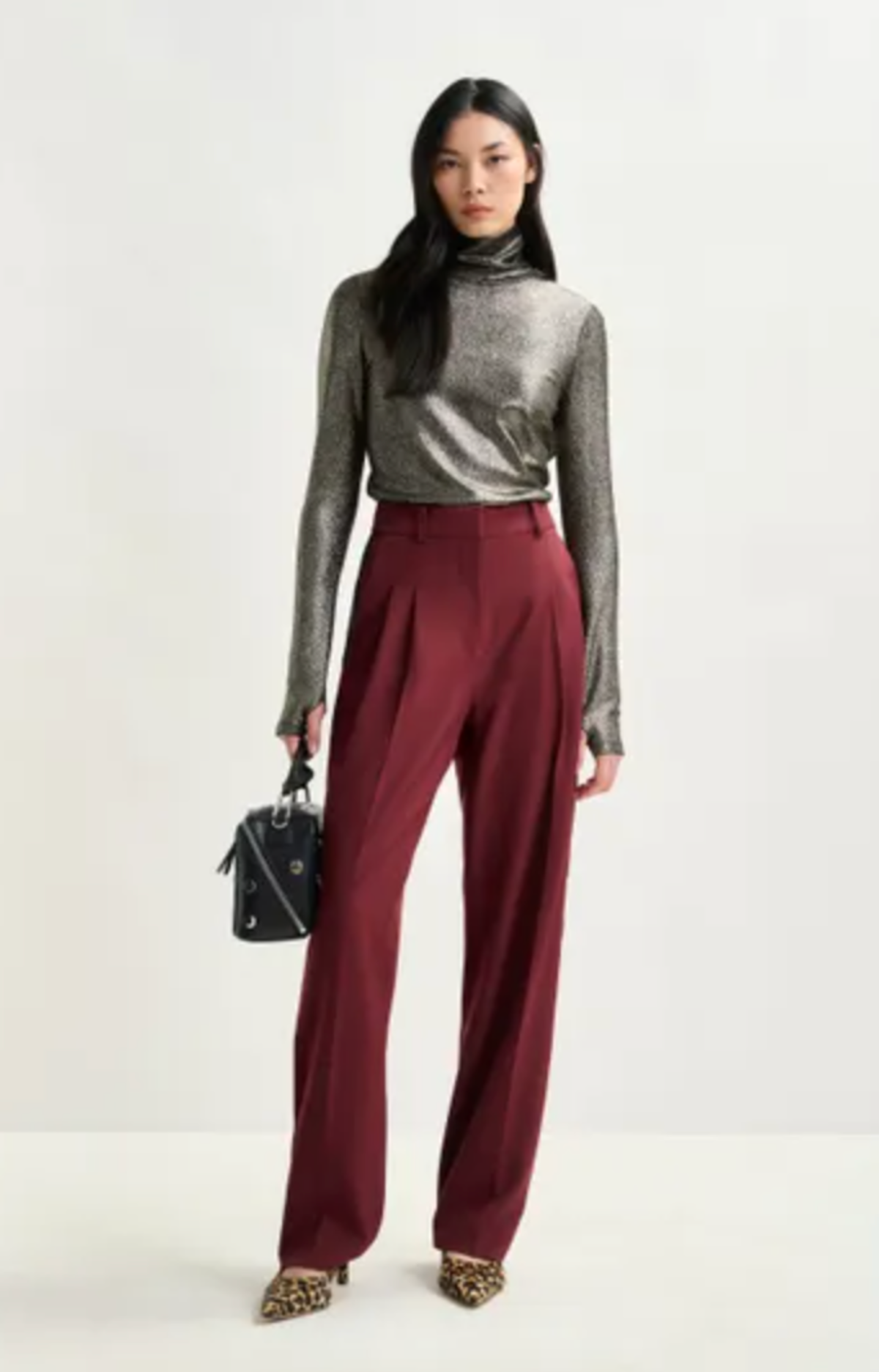 Essentiel Antwerp Ilevate Metallic Jersey Turtleneck Top - Silver - Image 2 of 6