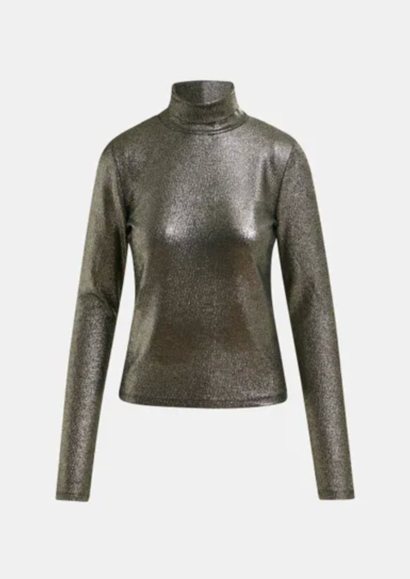 Essentiel Antwerp Ilevate Metallic Jersey Turtleneck Top - Silver