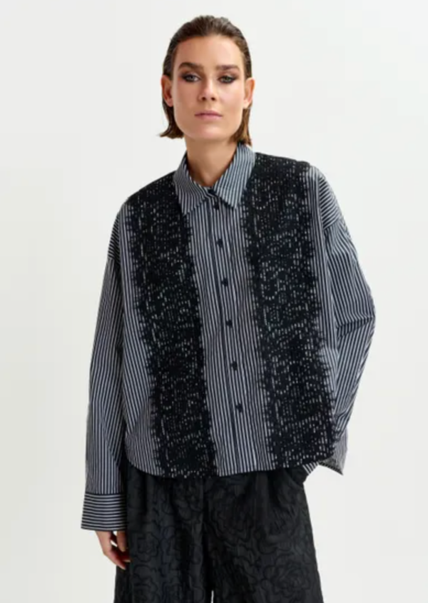 Essentiel Antwerp Isan Lace Trim Button Down Top - Black Essentiel Antwerp Isan Lace Trim Button Down Top - Black