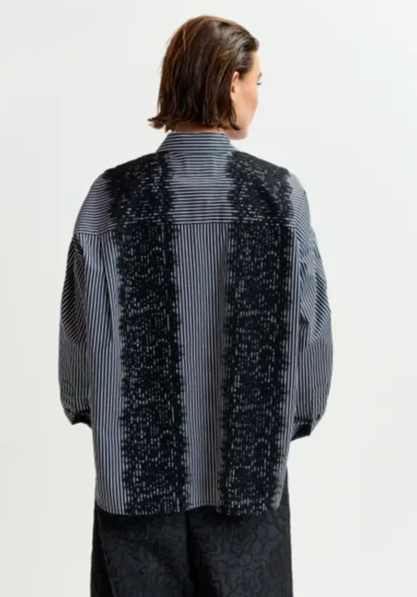 Essentiel Antwerp Isan Lace Trim Button Down Top - Black