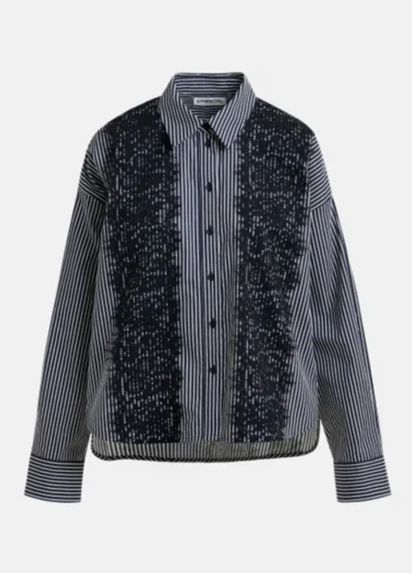 Essentiel Antwerp Isan Lace Trim Button Down Top - Black