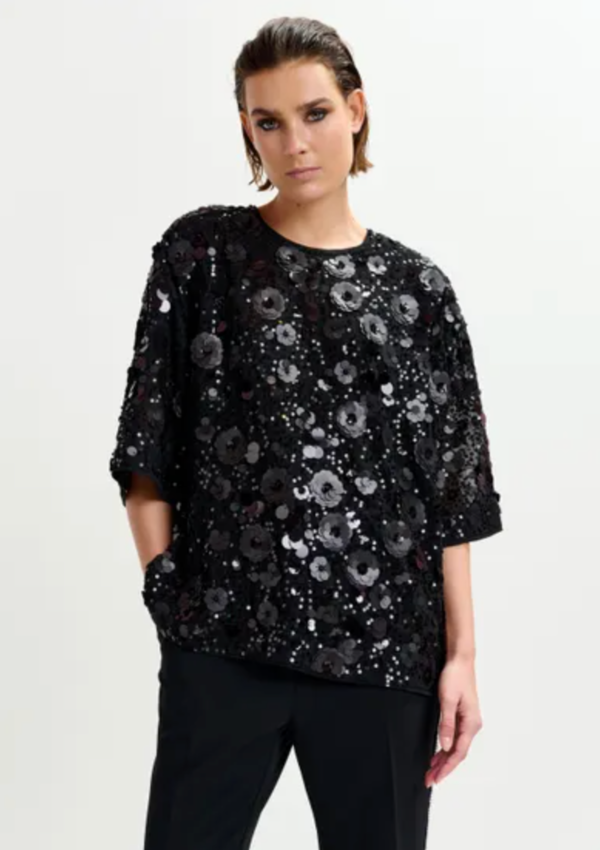 Essentiel Antwerp Isparkle Sequin Embellished Top - Black