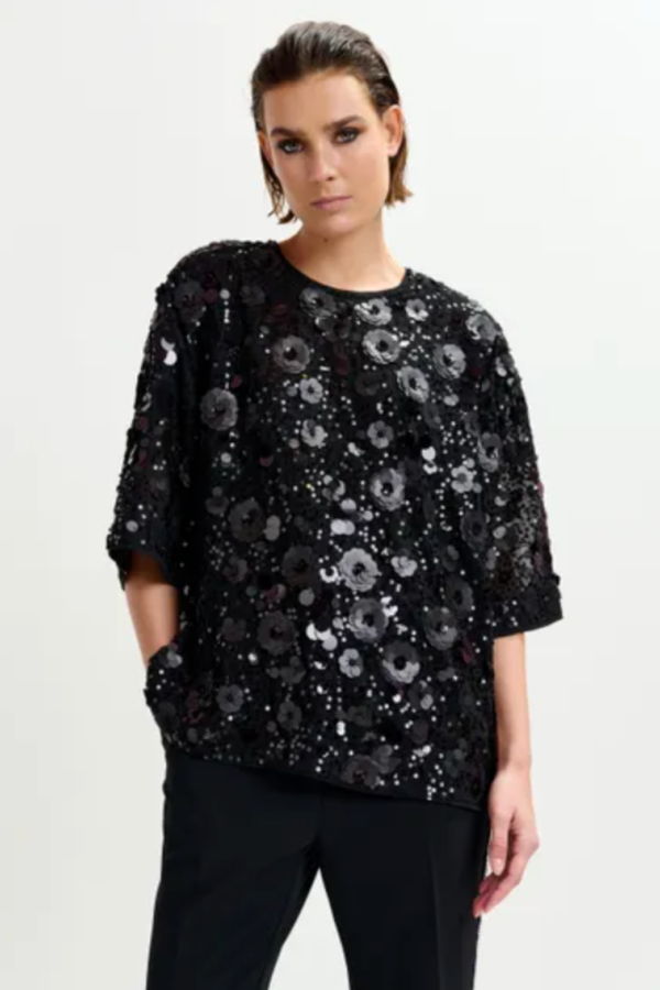Essentiel Antwerp Isparkle Sequin Embellished Top - Black