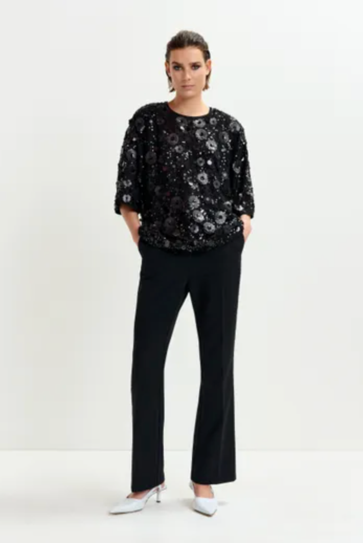 Essentiel Antwerp Isparkle Sequin Embellished Top - Black - Image 2 of 6