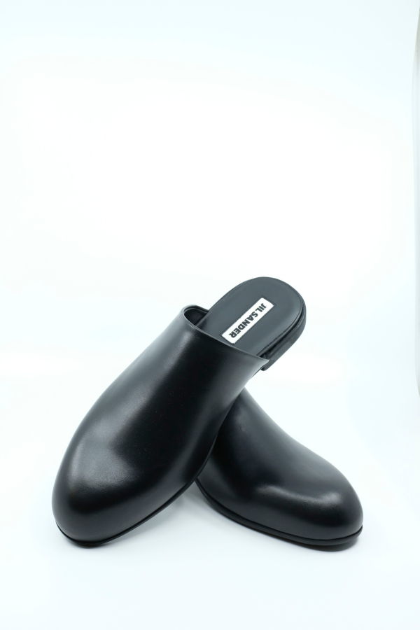 Jil Sander Oily Calf Leather Sabot Mules - Black