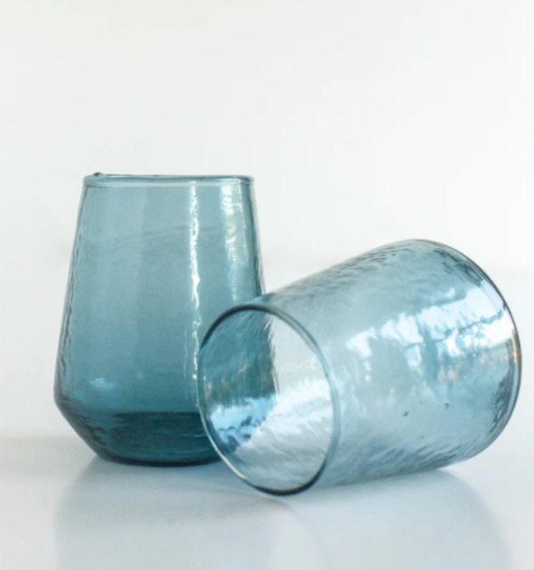 Creative Women Handblown Hammered Glass Water Tumbler - Blue