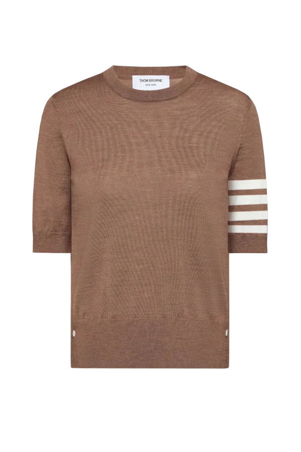 Thom Browne Fine Merino Wool 4-Bar Tee Top - Brown