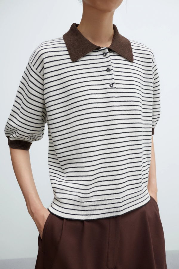 Cordera Merino Wool Striped Polo Sweater
