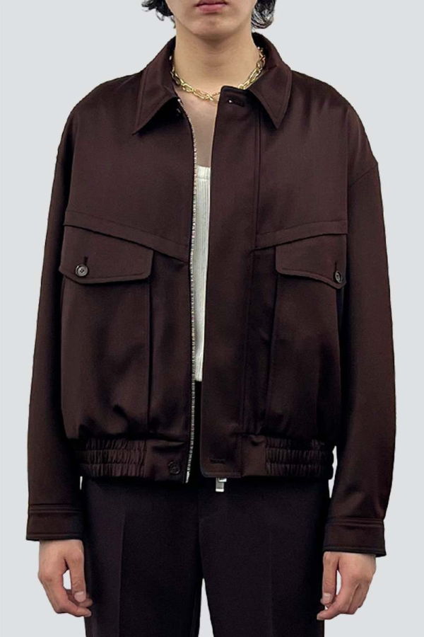 TONYWACK Dark Burgundy Wool Viscose Oversized Bomber Jacket