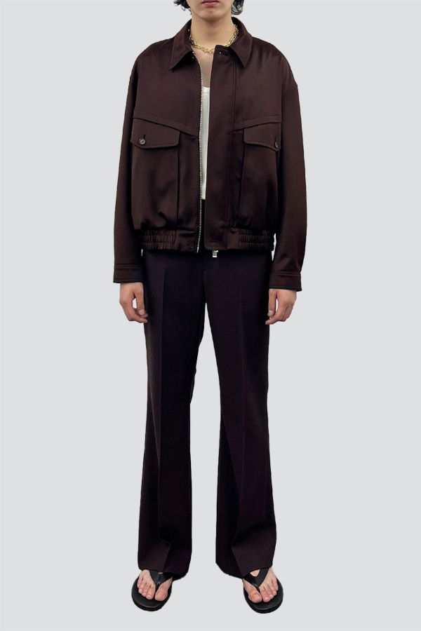 TONYWACK Dark Burgundy Wool Viscose Oversized Bomber Jacket