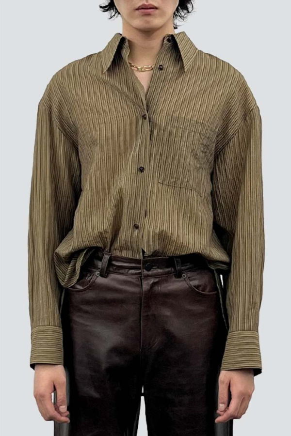 TONYWACK Olive Stripe Lyocell Oversized Shirt