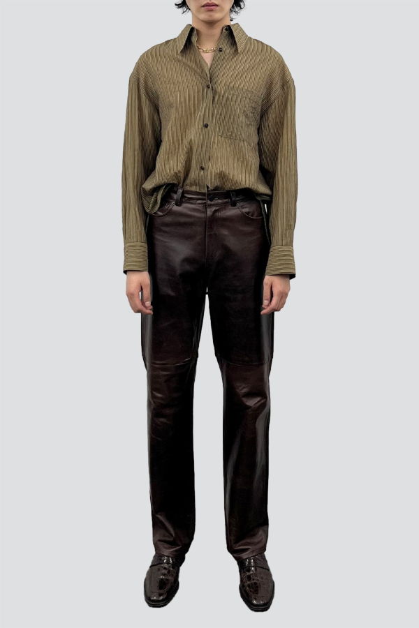 TONYWACK Olive Stripe Lyocell Oversized Shirt