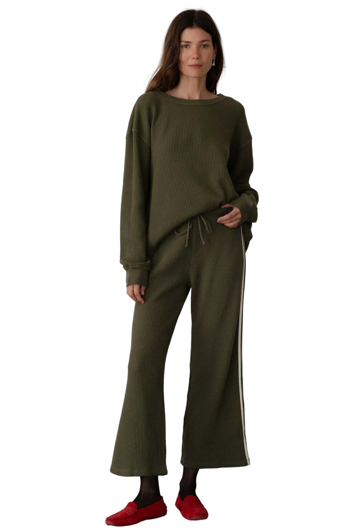 Donni. Thermal Stripe Crop Pant - Oregano - Image 2 of 6