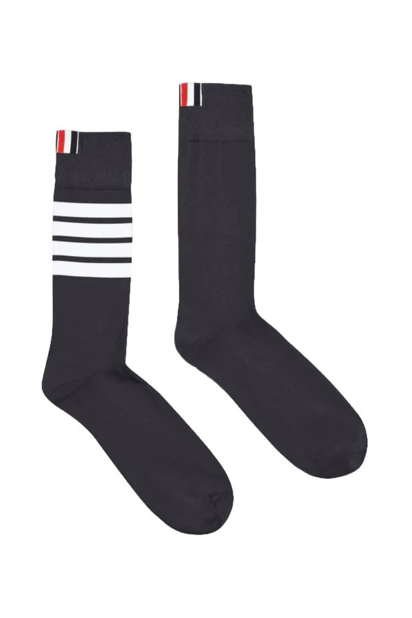 Thom Browne Cotton 4-Bar Mid Calf Socks - Gray