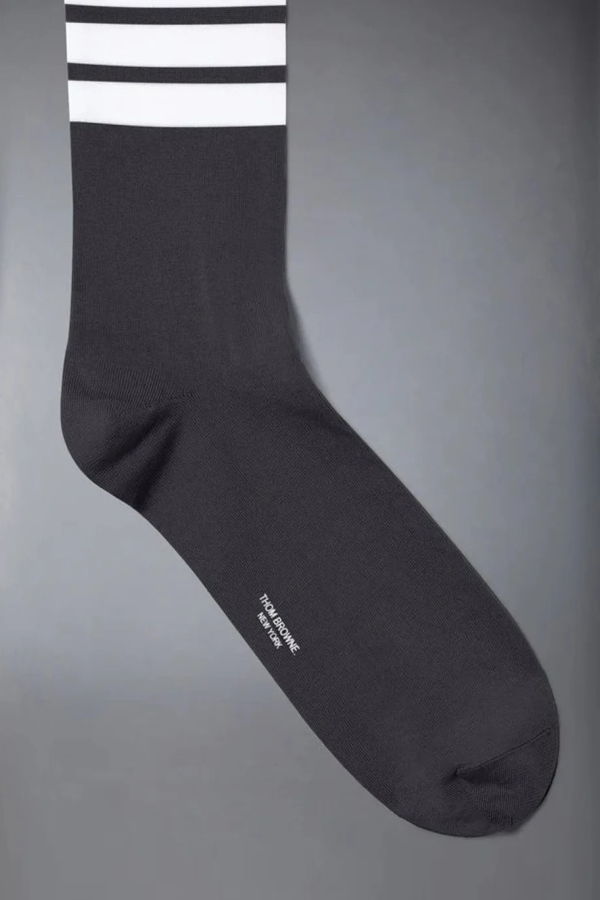 Thom Browne Cotton 4-Bar Mid Calf Socks - Gray