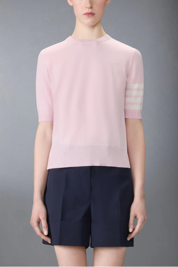 Thom Browne Fine Merino Wool 4-Bar Tee - Pink
