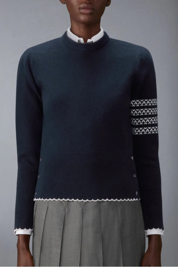 Thom Browne Merino Wool Holiday Hector Pullover Sweater - Blue