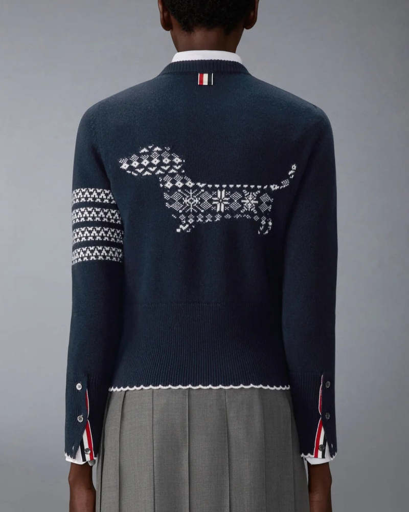 Thom Browne Merino Wool Holiday Hector Pullover Sweater - Blue