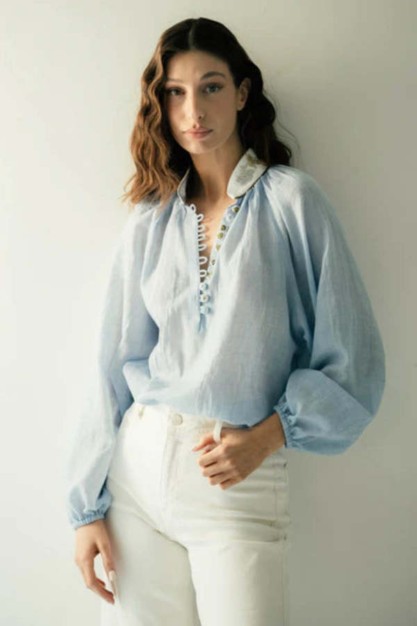 Rosewater House Ivy Blouse - Blue/White