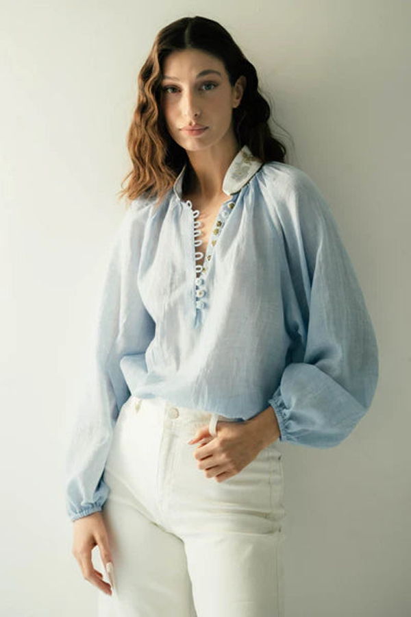 Rosewater House Ivy Blouse - Blue/White