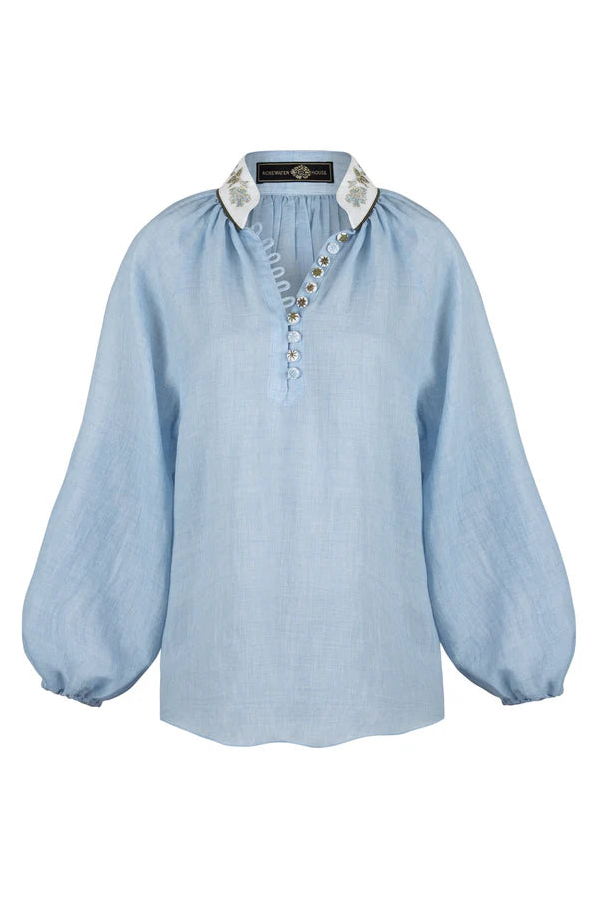 Rosewater House Ivy Blouse - Blue/White