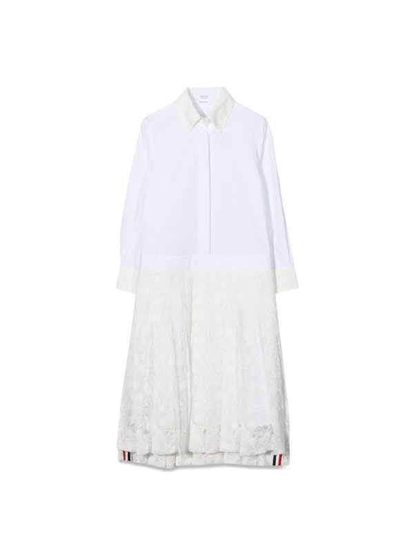 KIDS Thom Browne Pleated Bottom Shirtdress - White