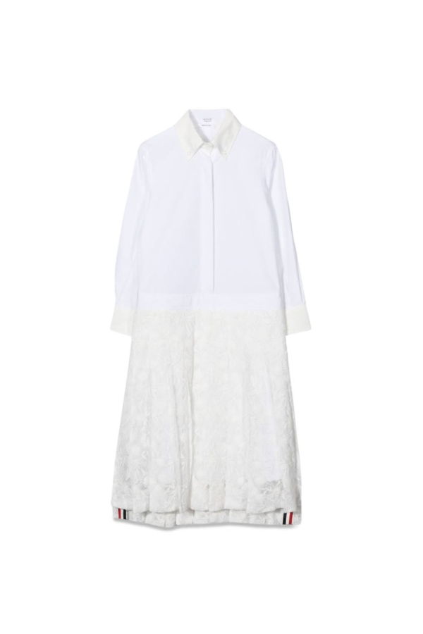 KIDS Thom Browne Pleated Bottom Shirtdress - White