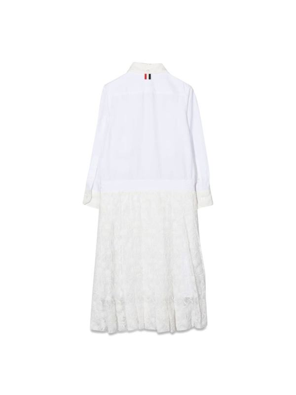 KIDS Thom Browne Pleated Bottom Shirtdress - White