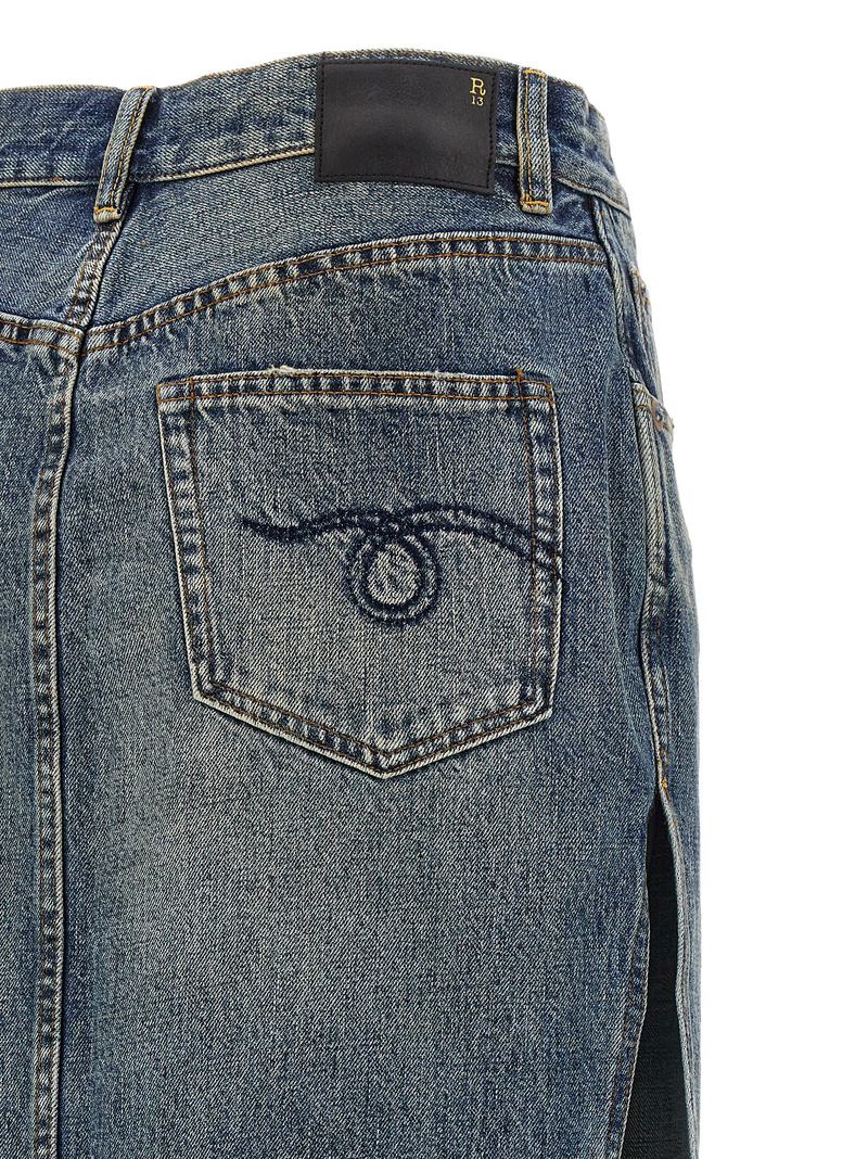 R13 Devon Side Slit Skirt - Blue