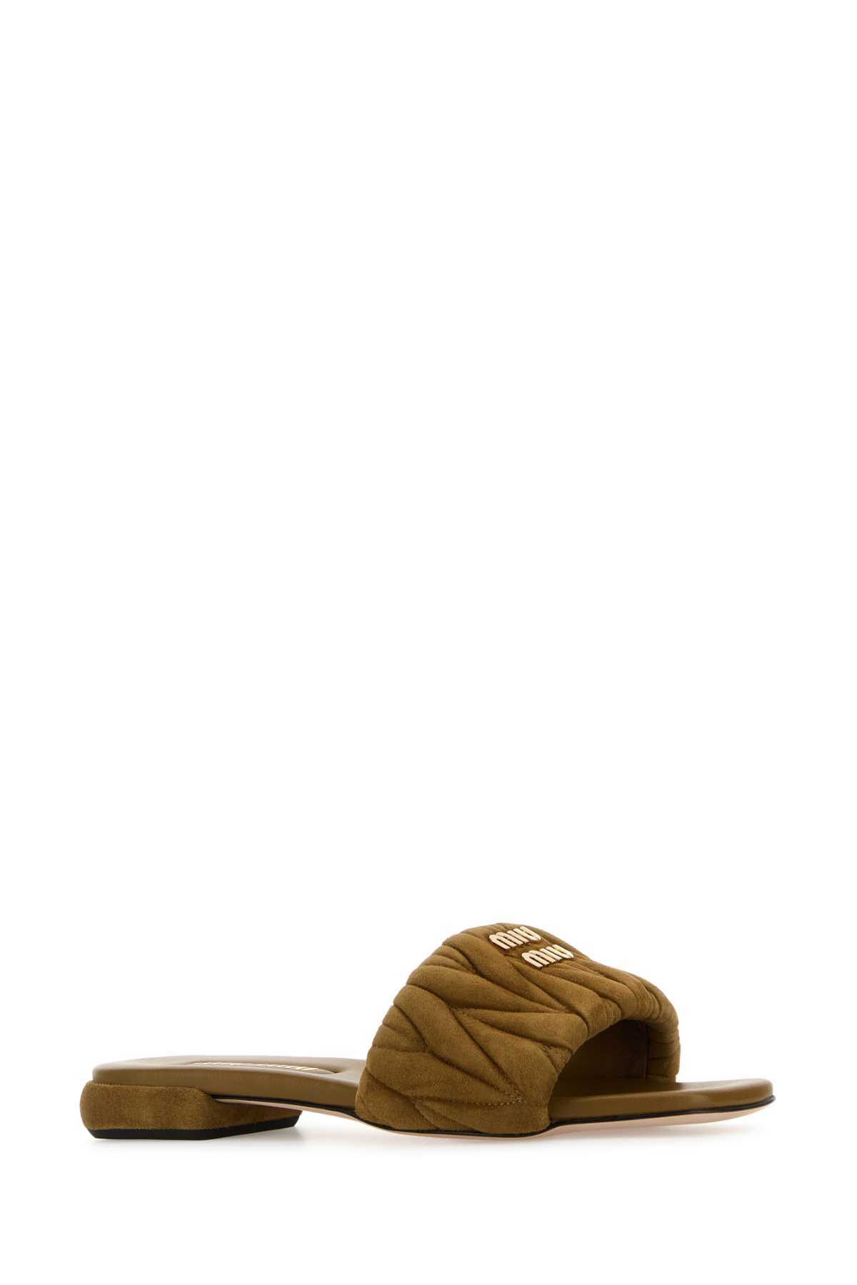 MIU MIU Olive Green Suede Slippers - Image 2 of 2