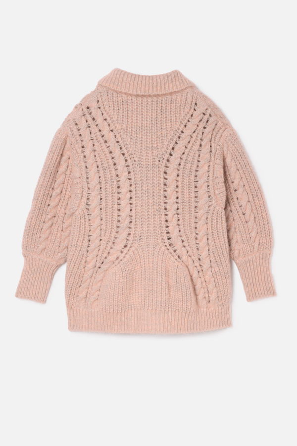 Simone Rocha Sculpted Collared Chunky Knit Cardigan with Embroidery Cardigan - Pink