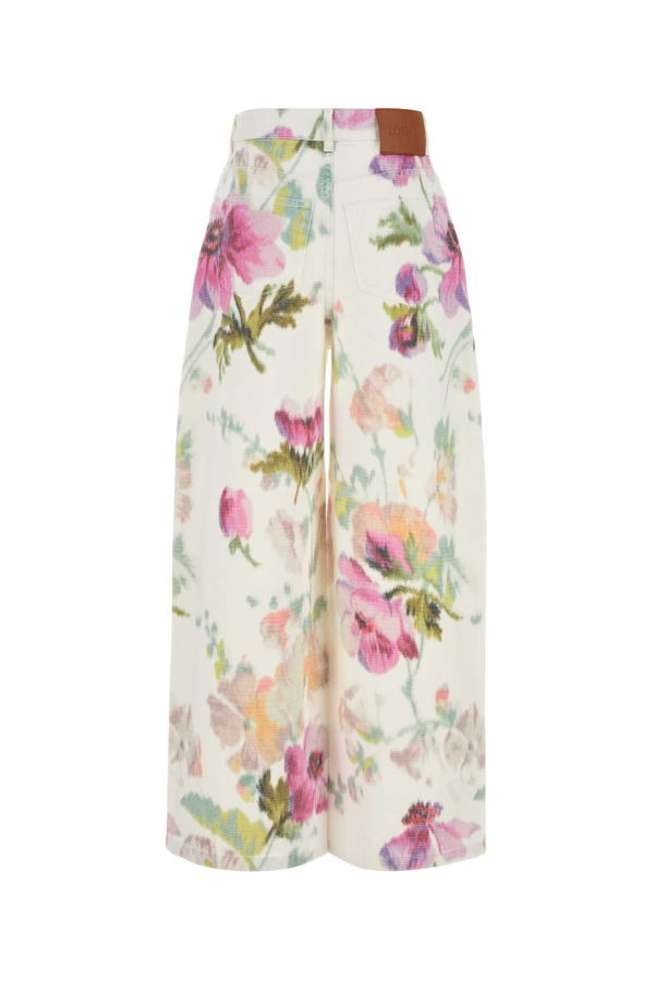 LOEWE Printed Denim Wide-Leg Jeans - Whitepink