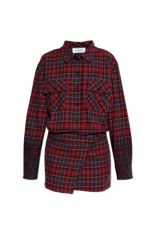 Off-White Plaid Button-Up Dress