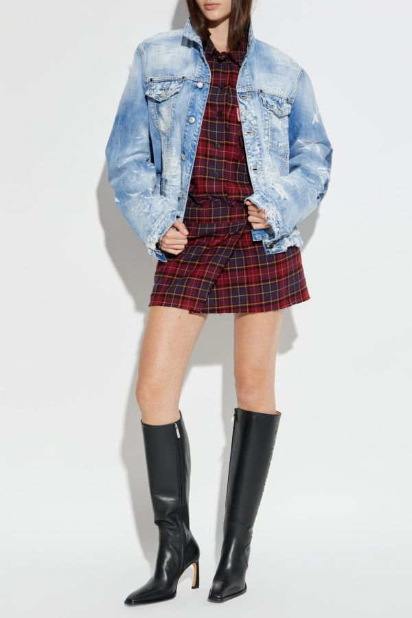 Off-White Plaid Button-Up Dress