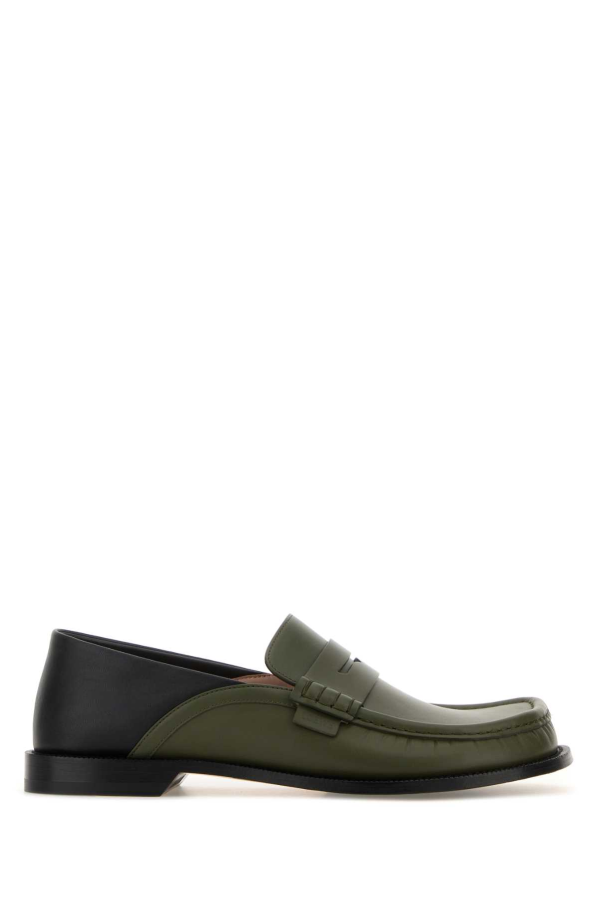 LOEWE Two-Tone Leather Campo Flap Loafers - Sageblack