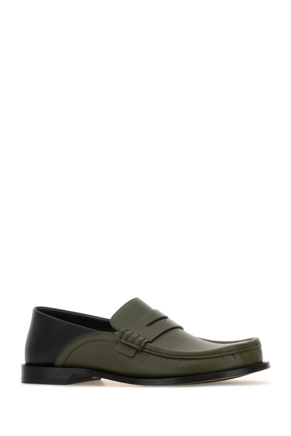 LOEWE Two-Tone Leather Campo Flap Loafers - Sageblack