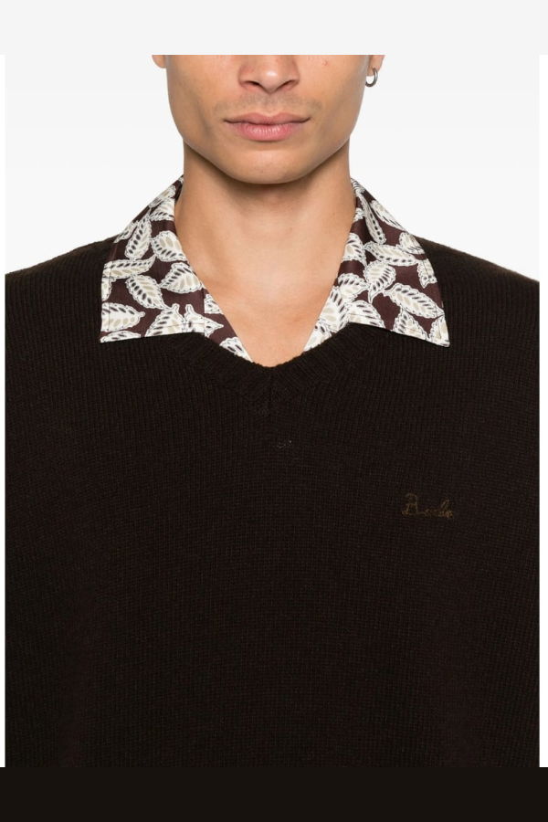BODE Embroidered Logo V-Neck Sweater - Brown
