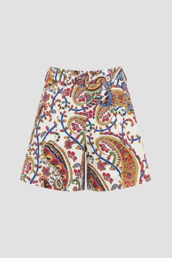 Etro Pleated Shorts With Back Patch Pockets Shorts - Multi White