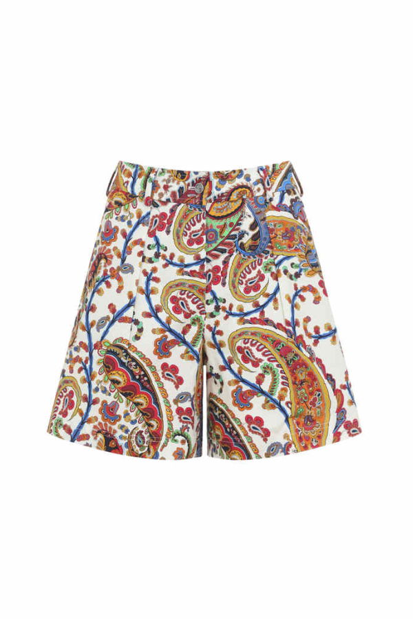 Etro Pleated Shorts With Back Patch Pockets Shorts - Multi White
