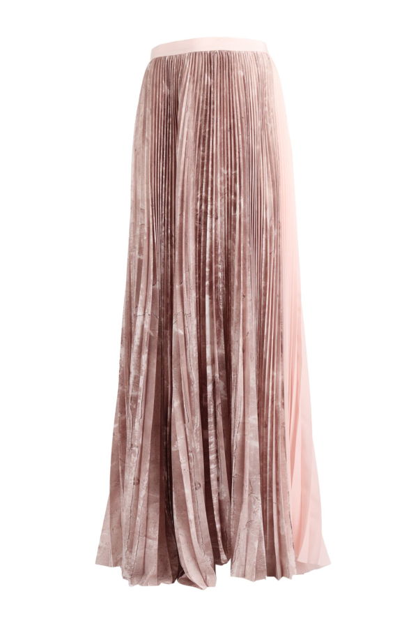Fabiana Filippi Pleated Printed Satin Wide Long Skirt - Pink