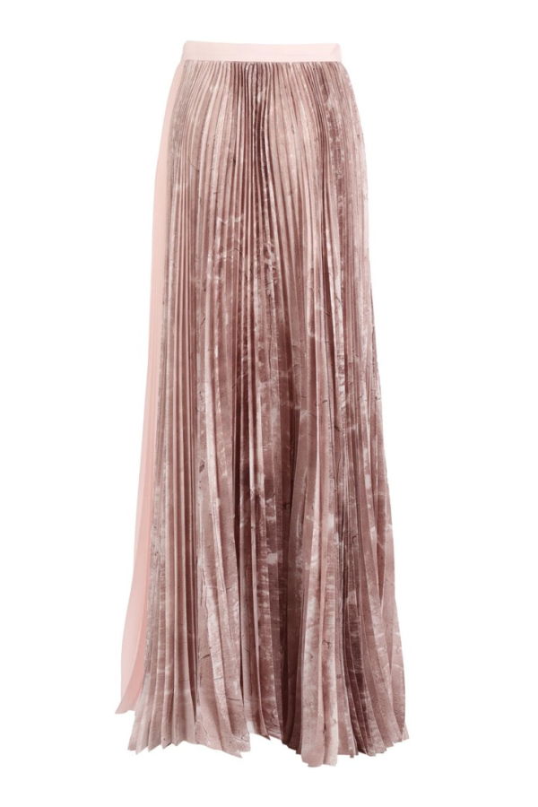 Fabiana Filippi Pleated Printed Satin Wide Long Skirt - Pink