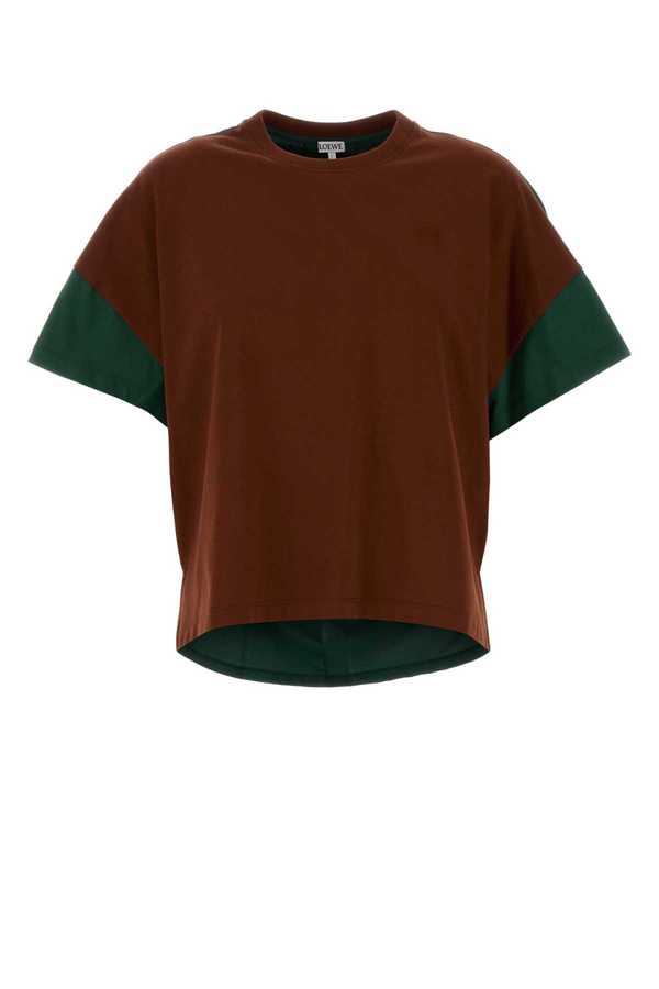 LOEWE Cotton And Silk T-Shirt - BROWN/DARK GREEN