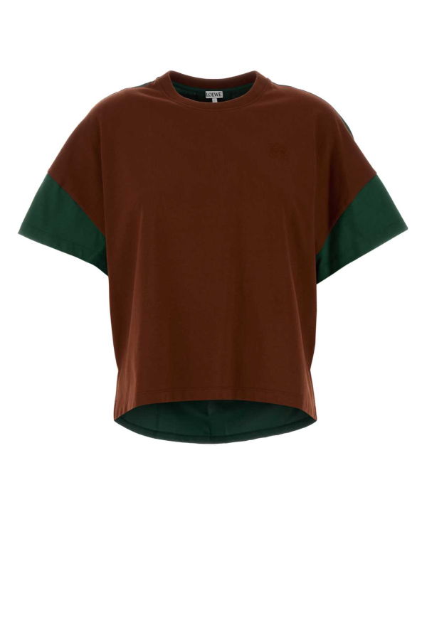 LOEWE Cotton And Silk T-Shirt - BROWN/DARK GREEN