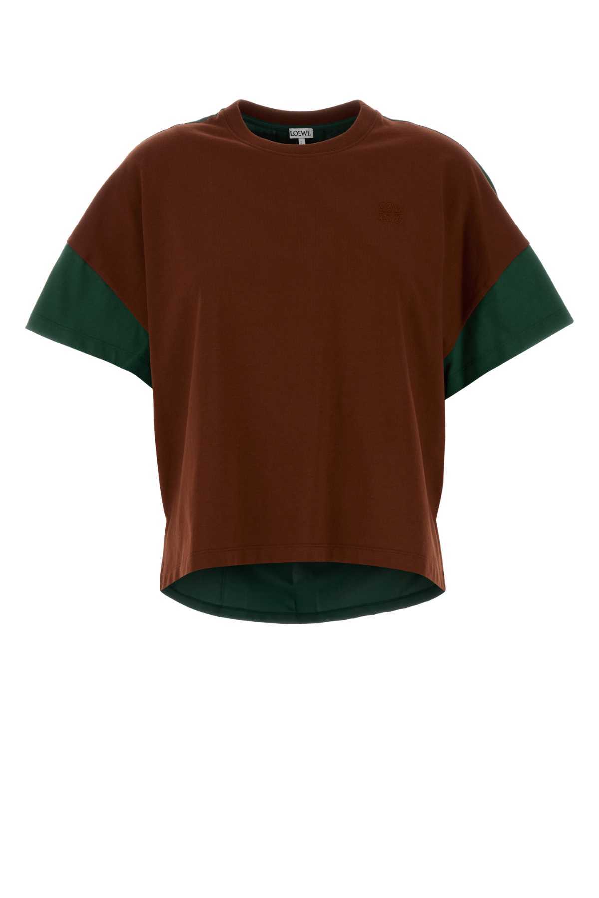 LOEWE Cotton And Silk T-Shirt - BROWN/DARK GREEN - Image 1 of 2