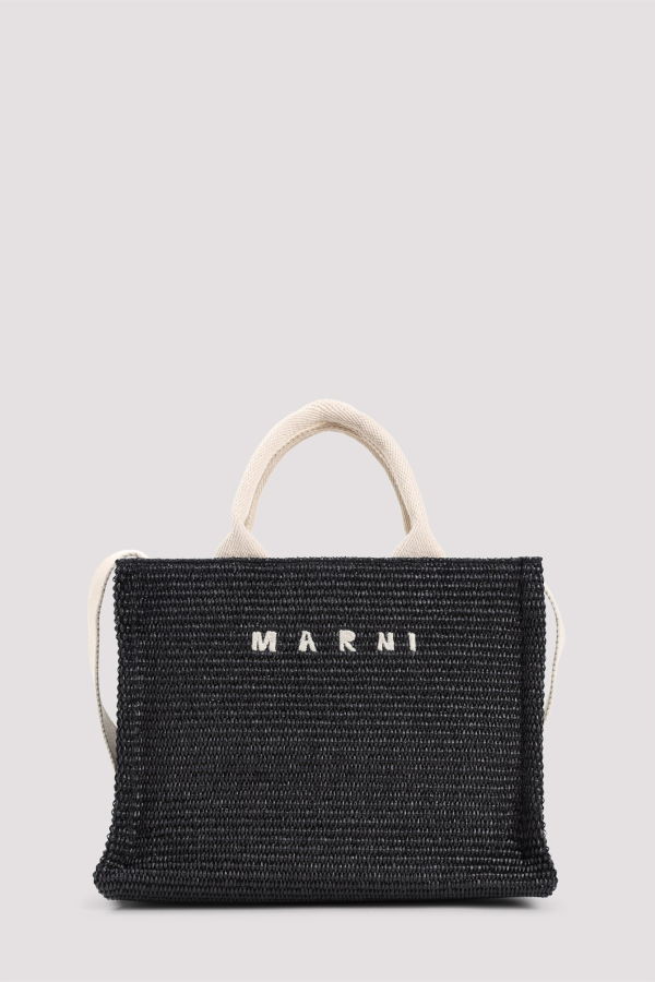 Marni Raffia East-West Tote Bag - Black Natural