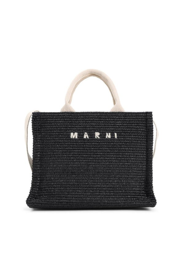 Marni Raffia East-West Tote Bag - Black Natural